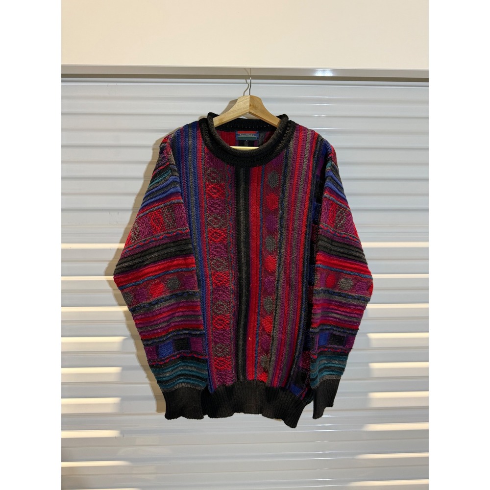 Robert Banks Vintage‎ 3D Knit Sweater Mens Multicolor Textured Crewneck Pullover